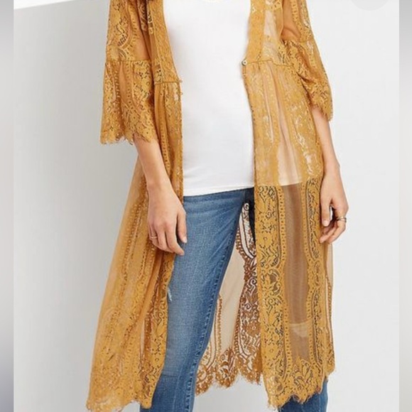 Blue Rain Dresses & Skirts - Blue Rain Golden Yellow Boho Lace Kimono Cardigan